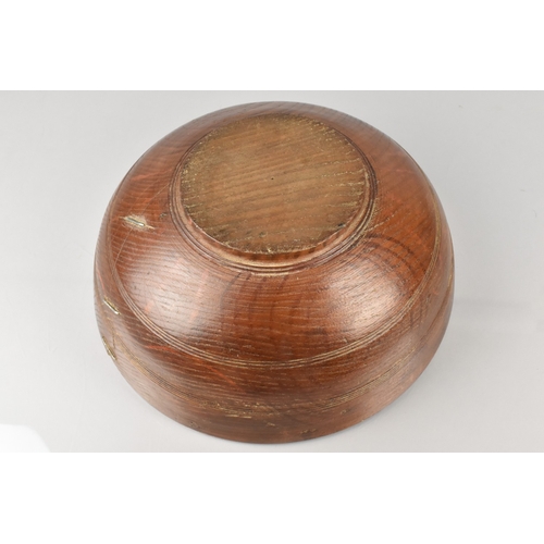 112 - A 19th Century Welsh Turned Ash Dairy Bowl, with Old Staple Repairs, 33cm Diameter and 14cm high