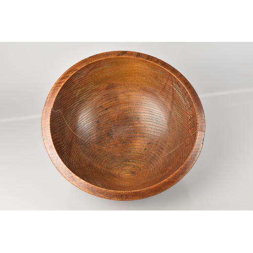 112 - A 19th Century Welsh Turned Ash Dairy Bowl, with Old Staple Repairs, 33cm Diameter and 14cm high