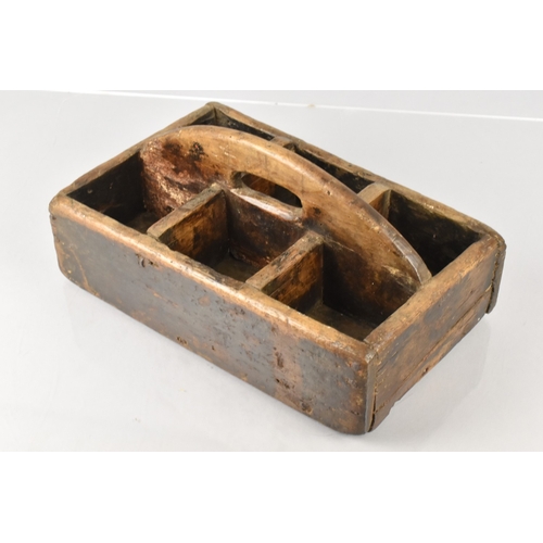 113 - A 19th Century Welsh Walnut Cobblers Tray with a Shaped Handle Over Six Compartments, 28x18x14cm hig... 