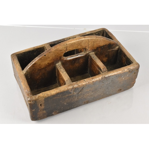 113 - A 19th Century Welsh Walnut Cobblers Tray with a Shaped Handle Over Six Compartments, 28x18x14cm hig... 