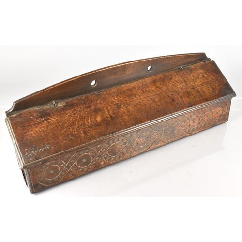 88 - A Late 17th Century Oak Candle Box, the Hinged Top with Wire Hinges, Over a Carved Frieze, 58x11x21c... 