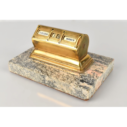 171 - An Early 20th Century Art Deco Brass Perpetual Calendar Mounted on a Granite Base, 15x10x8cm high