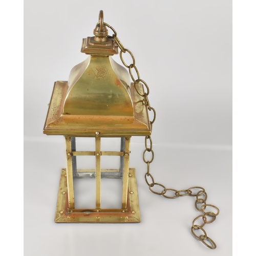 160 - A Late 19th Century Arts and Crafts Brass Hall Lantern with a Pagoda Shaped Top Over Four Glazed Sid... 