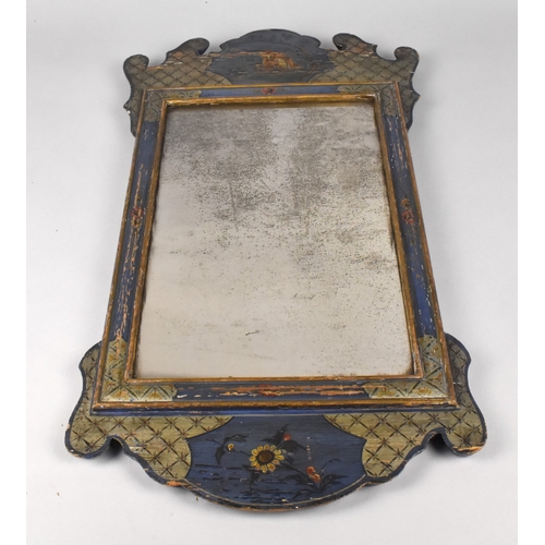 357 - An Early 20th Century Chinoiserie Painted Wall Mirror with Gilt Decoration on a Blue Ground, 57x31cm