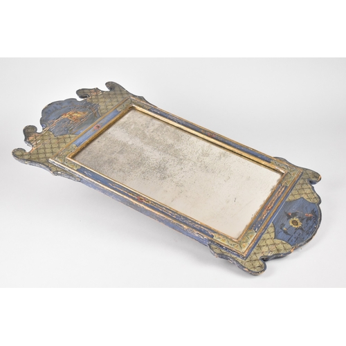 357 - An Early 20th Century Chinoiserie Painted Wall Mirror with Gilt Decoration on a Blue Ground, 57x31cm