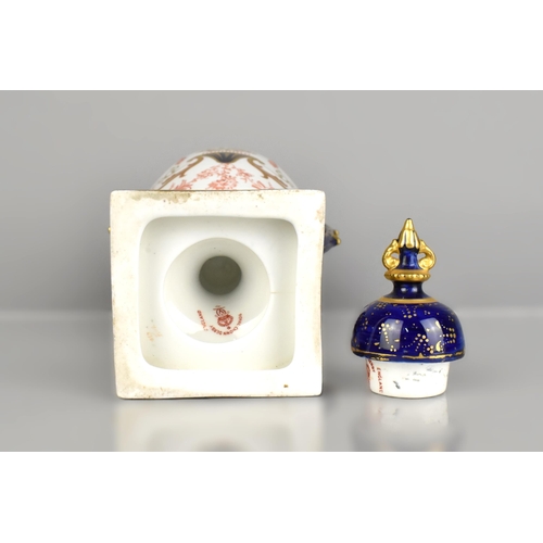 279 - A Royal Crown Derby Pedestal Urn Decorated with Flame and Swags on Cobalt Blue Ground, Enriched with... 