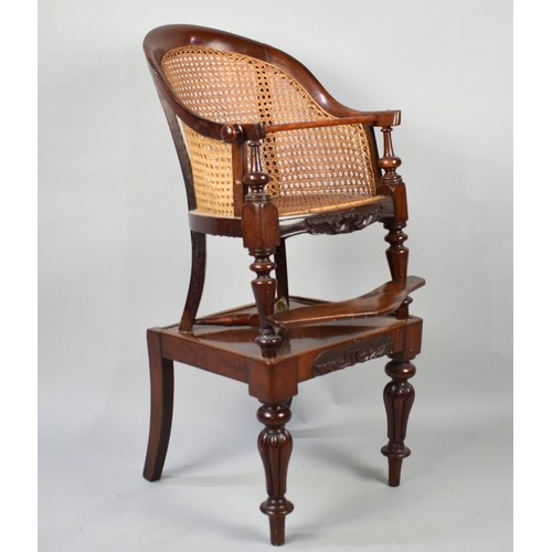 370 - A Victorian Mahogany Childs High Chair with Cane Seat and Back, Front Foot Rest and Turned Reeded Su... 