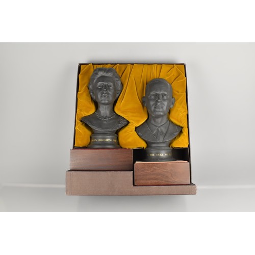 270 - A Royal Doulton Double Bust Set of Queen Elizabeth II and the Duke of Edinburgh Commemorating Silver... 