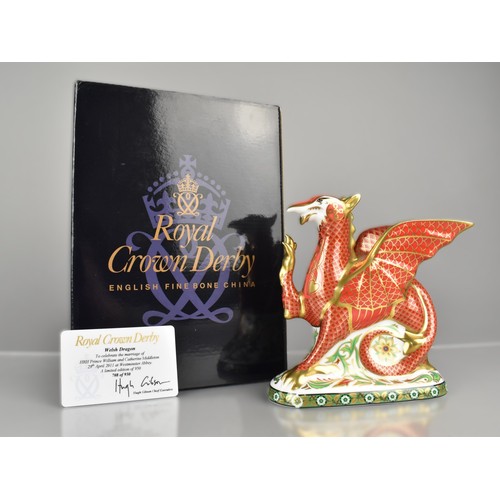 285 - A Royal Crown Derby Limited Edition Paperweight, Welsh Dragon, No. 708/950, with Gold Button