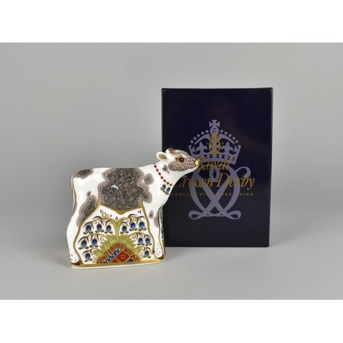 312 - A Royal Crown Derby Paperweight, Bluebell Calf, With Gold Button