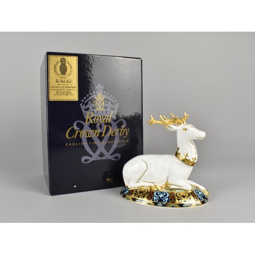 323 - A Royal Crown Derby Limited Edition Paperweight, White White Hart No. 1007/2000, With Gold Button