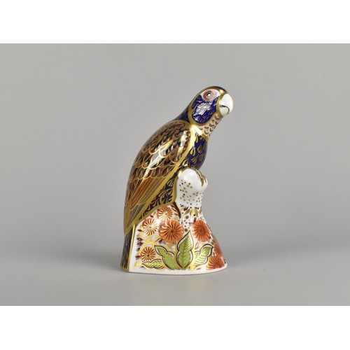 318 - A Royal Crown Derby Paperweight, Bronze Winged Parrot, With Gold Button