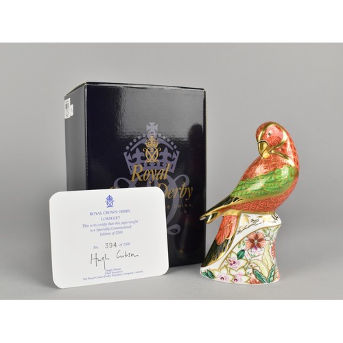 302 - A Royal Crown Derby Limited Edition Paperweight, Lorikeet, With Gold Button