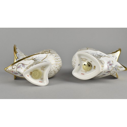 326 - A Pair of Royal Crown Derby Limited Edition Paperweights, Royal Doves, 'Elizabeth' No. 7 and 'Philli... 