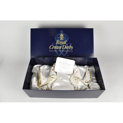 326 - A Pair of Royal Crown Derby Limited Edition Paperweights, Royal Doves, 'Elizabeth' No. 7 and 'Philli... 