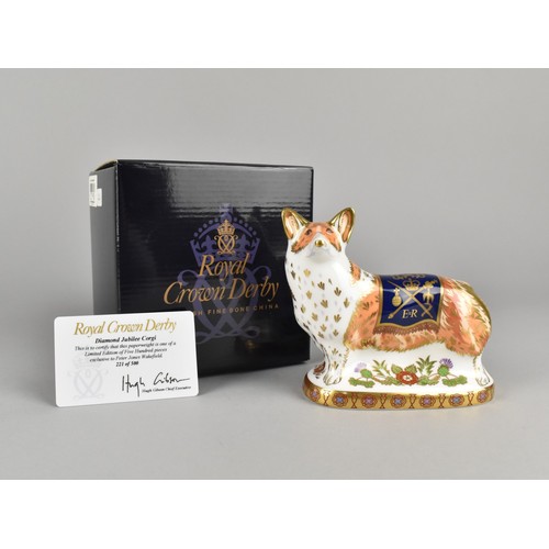 280 - A Royal Crown Derby Limited Edition Paperweight, Diamond Jubilee Celebration Corgi, With Gold Button