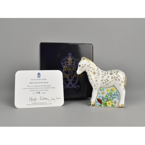 296 - A Royal Crown Derby Limited Edition Paperweight, Shetland Pony Foal, No. 115/450, With Gold Button