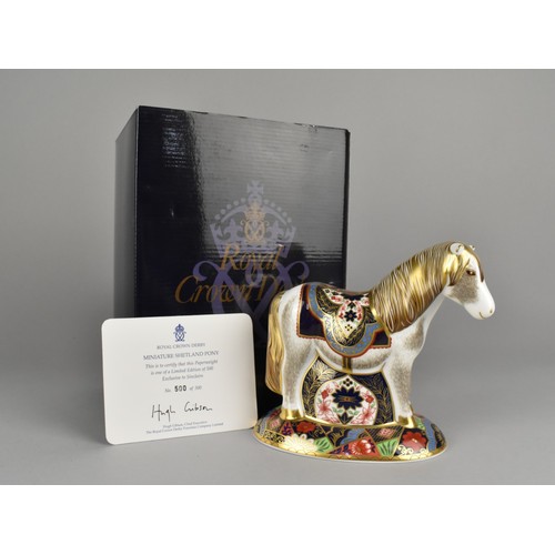 284 - A Royal Crown Derby Limited Edition Paperweight, Miniature Shetland Pony, No. 500/500, with Gold But... 