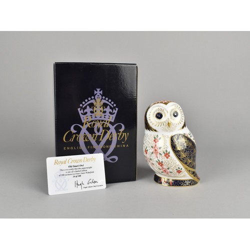 297 - A Royal Crown Derby Pre-Release Edition of 300 Paperweight, Old Imari Owl, With Gold Button