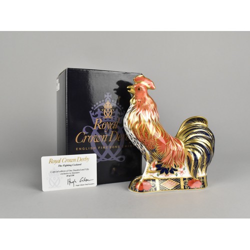 294 - A Royal Crown Derby Limited Edition Paperweight, The Fighting Cockerel, With Gold Button