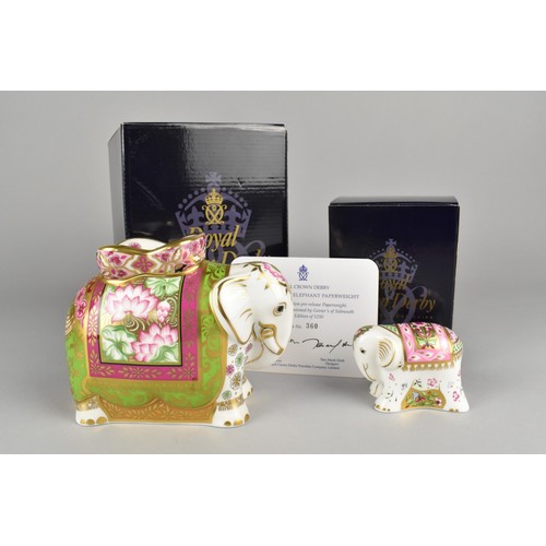 307 - A Royal Crown Derby Elephant Paperweights, Limited Edition Rani and Limited Edition Rupa, Both With ... 