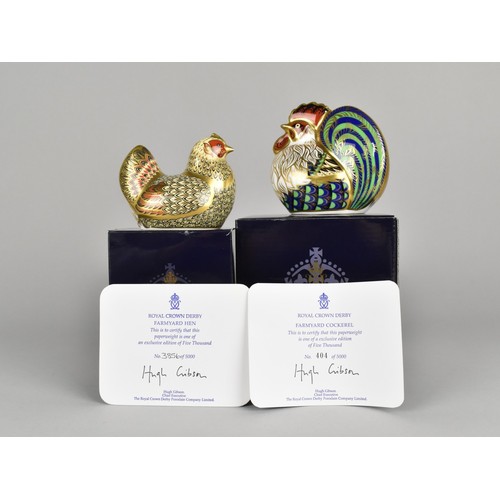 281 - A Royal Crown Derby Limited Edition Paperweight, Farmyard Cockerel, No. 404/5000 and Farmyard Hen, N... 