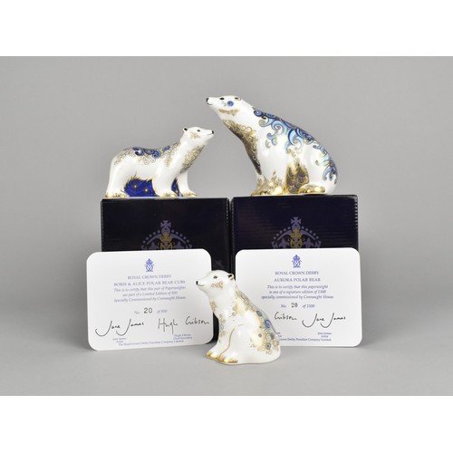 295 - Three Royal Crown Derby Paperweights, Limited Edition Aurora Polar Bear, Signature Edition Boris Pol... 