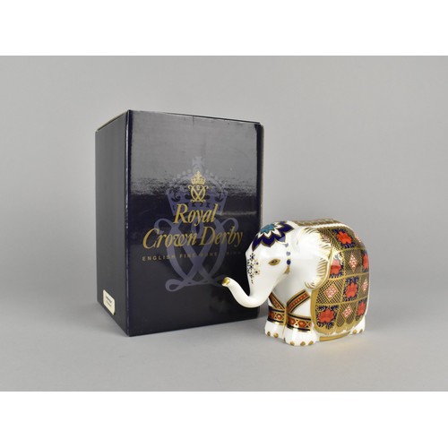 325 - A Royal Crown Derby Paperweight, Elephant, with Gold Button