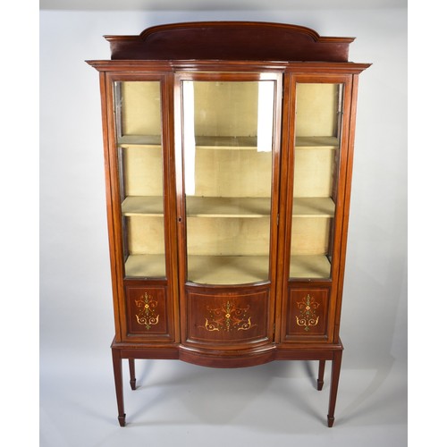 372 - An Edwardian Inlaid Mahogany Breakfront Display Cabinet with Galleried Back and Tapering Square Supp... 