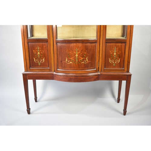 372 - An Edwardian Inlaid Mahogany Breakfront Display Cabinet with Galleried Back and Tapering Square Supp... 