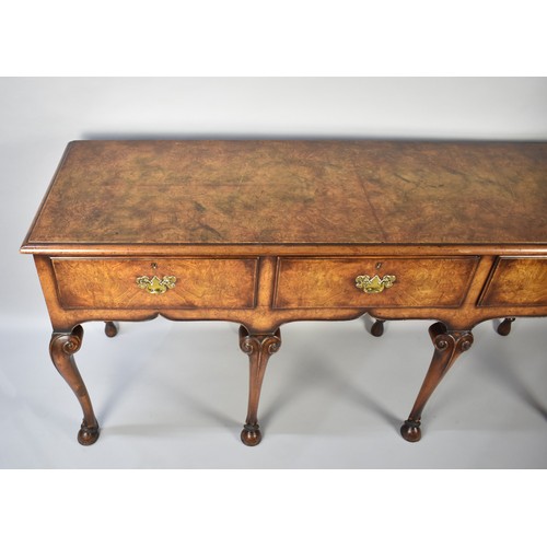 380 - A Good Quality Burr Walnut Three Drawer Reproduction Dresser Base on Cabriole Front Legs, Brass Drop... 