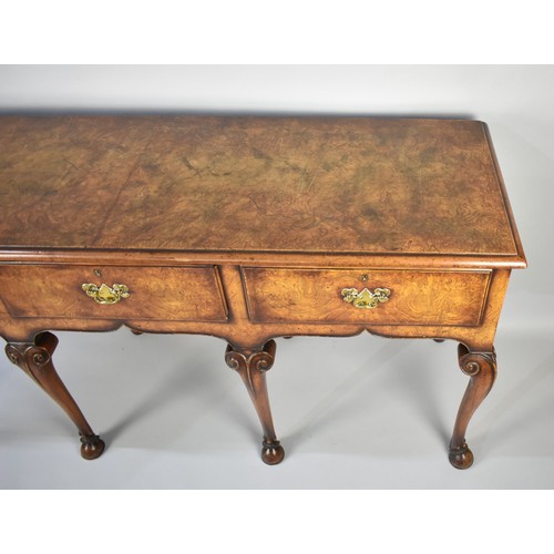 380 - A Good Quality Burr Walnut Three Drawer Reproduction Dresser Base on Cabriole Front Legs, Brass Drop... 