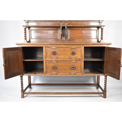 375 - An Edwardian Oak Sideboard with Two Centre Drawers Flanked by Cupboard with Raised Galleried Shelf O... 