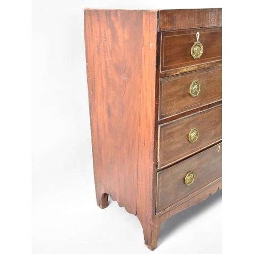 575 - A 19th Century String Inlaid Mahogany Chest of Two Short and Three Long Drawers, Brass Drop Handles,... 