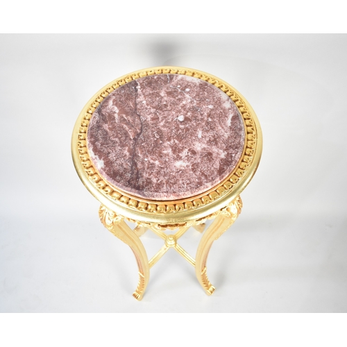 113 - A Large Reproduction Gilt Sprayed Marble Topped Torchere Stand, 110cms High