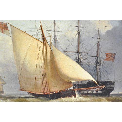 149 - A Framed Textured Print, Clipper Passing Three Masted Warship, 24x19cms