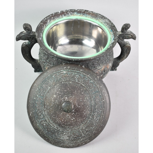 155 - A Two Handled Chinese Style Ice Bucket of Bronzed Archaic Form, 34cms Wide