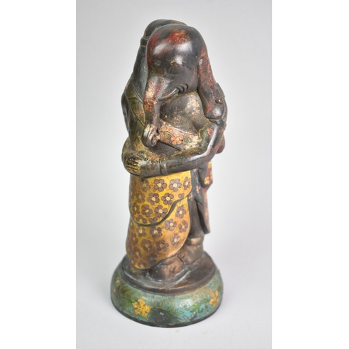 158 - An Enamelled Indian Bronze Study of Two Figures with Elephant Heads Embracing, 23cms High