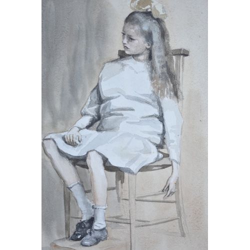 174 - A Framed Watercolour of Recalcitrant Seated Child with Feet on Book, 15x24cms