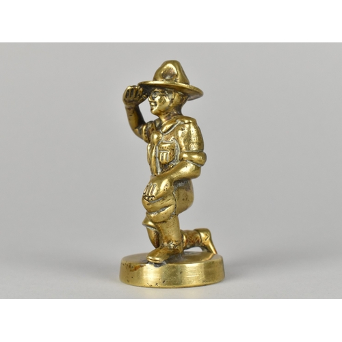 18 - An Early 19th Century Brass Study of a Scout Kneeling and Saluting, Perhaps Car Mascot, 8.5cms High