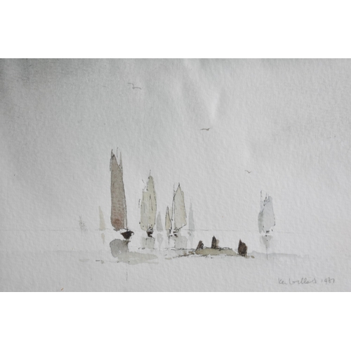 193 - A Framed Contemporary Miniature Watercolour by Ken Williams, Sailing Boats on Calm Sea, 15x10cms