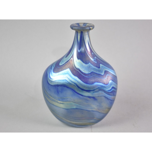 21 - A Signed Norman Stuart Clarke Iridescent Glass Flask, 13cms High