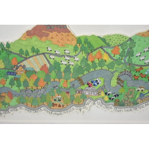 222 - A Framed Embroidery Describing the Walk from Barden Bridge to Addingham, 133x35cms Overall