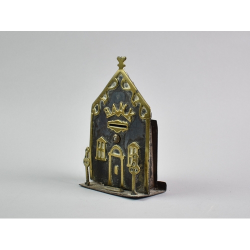 25 - A 19th Century Brass and Iron Novelty Money Box in the Form of a Bank, 17cms High