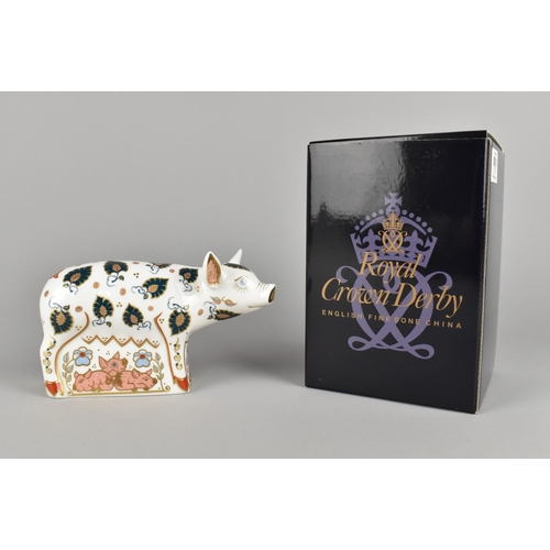 289 - A Royal Crown Derby Pig Paperweight, Priscilla, Gold Button