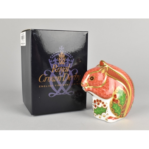 305 - A Royal Crown Derby Paperweight, Christmas Squirrel, Gold Button