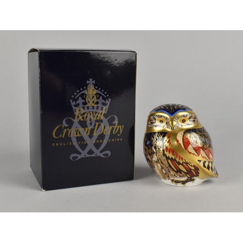 318 - A Royal Crown Derby Paperweight, Owl, Gold Button