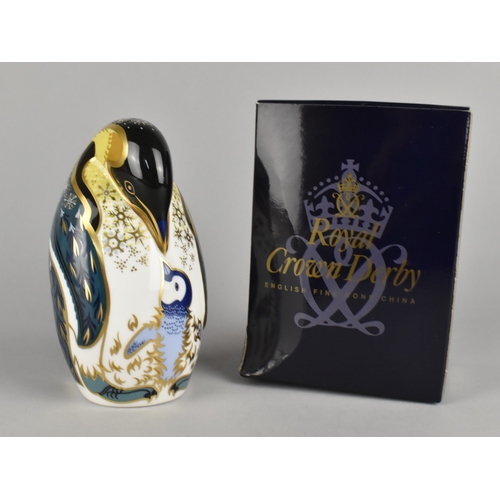 322 - A Royal Crown Derby Paperweight, Penguin and Chick, Gold Button