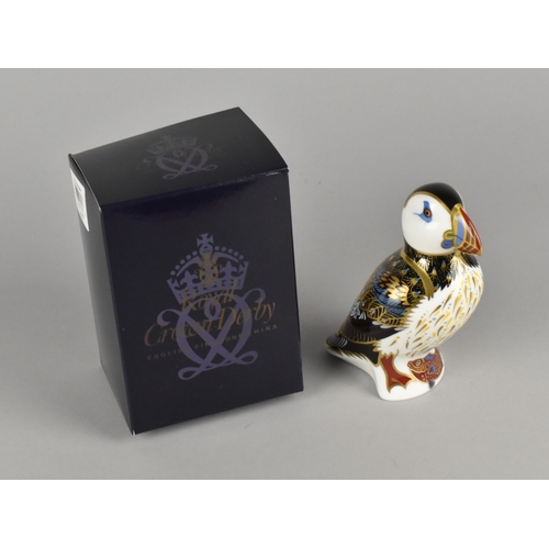 324 - A Royal Crown Derby Paperweight, Puffin, Gold Button