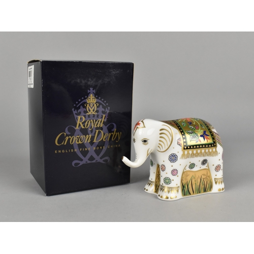 346 - A Royal Crown Derby Signature Edition Elephant Paperweight, Ravi, Gold Button